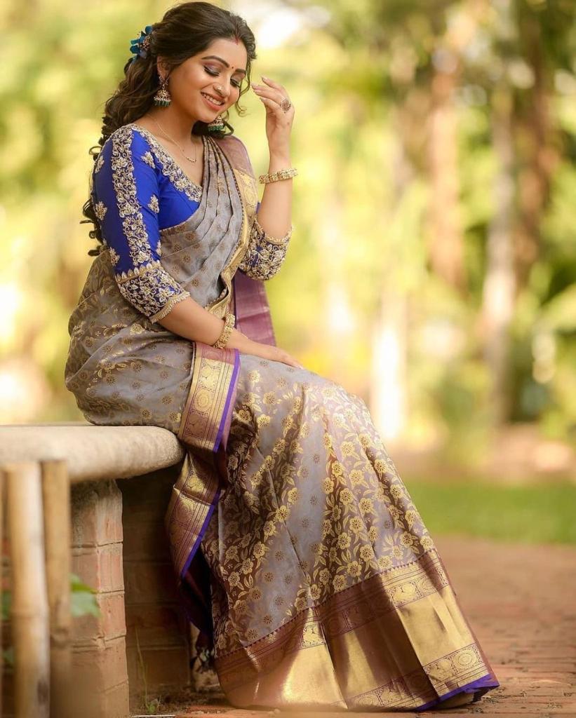 Mustard Blue Tussar Silk Saree