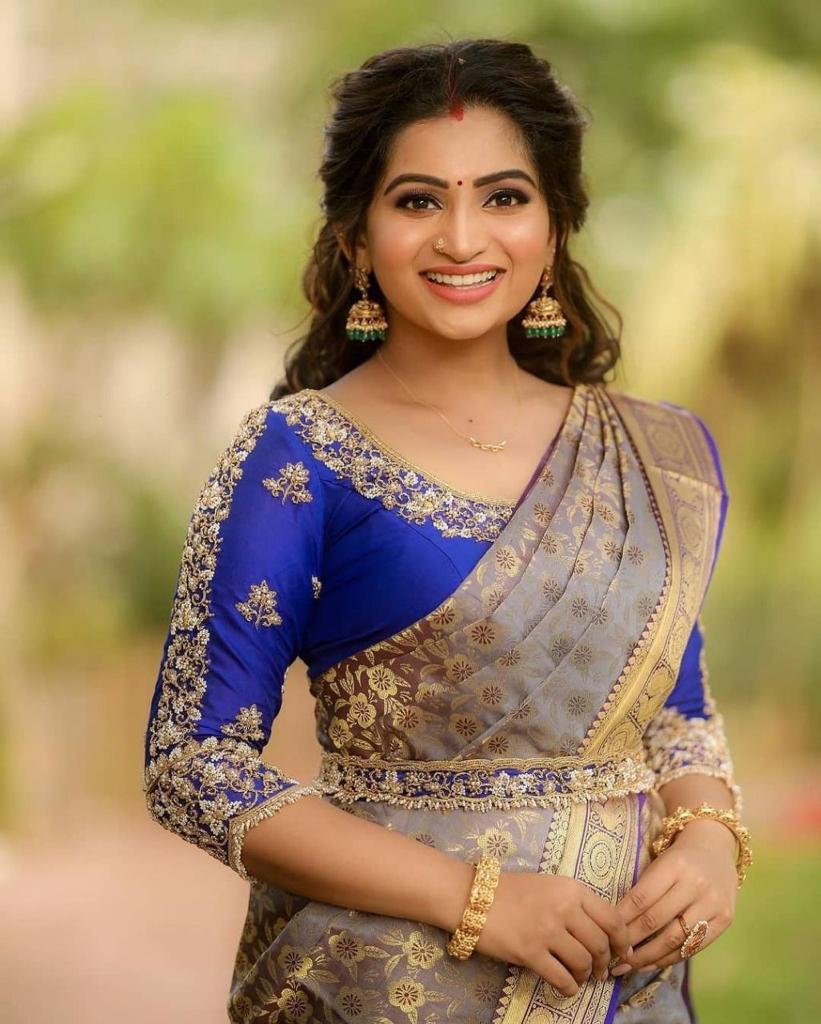 Mustard Blue Tussar Silk Saree